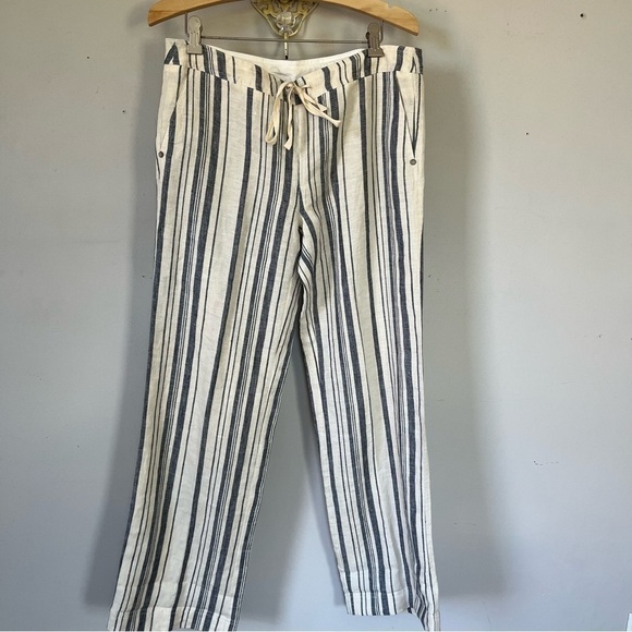 NWT Michael Stars Vertical Stripe Linen Wide Leg Pant Ivory & Chambray S 4/6 - Picture 2 of 14